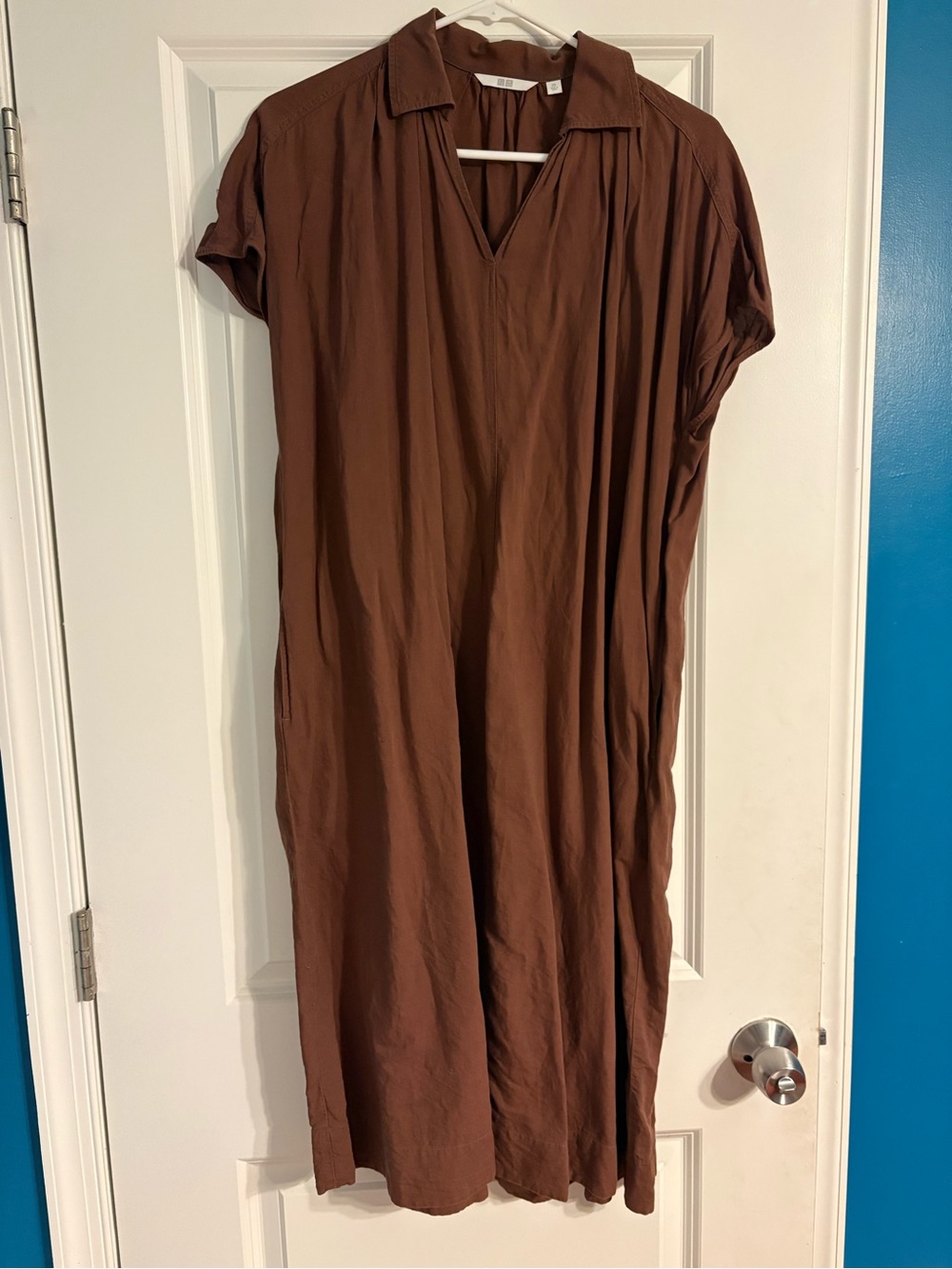Uniqlo Brown linen Collared kaftan Dress - Picture 2 of 4